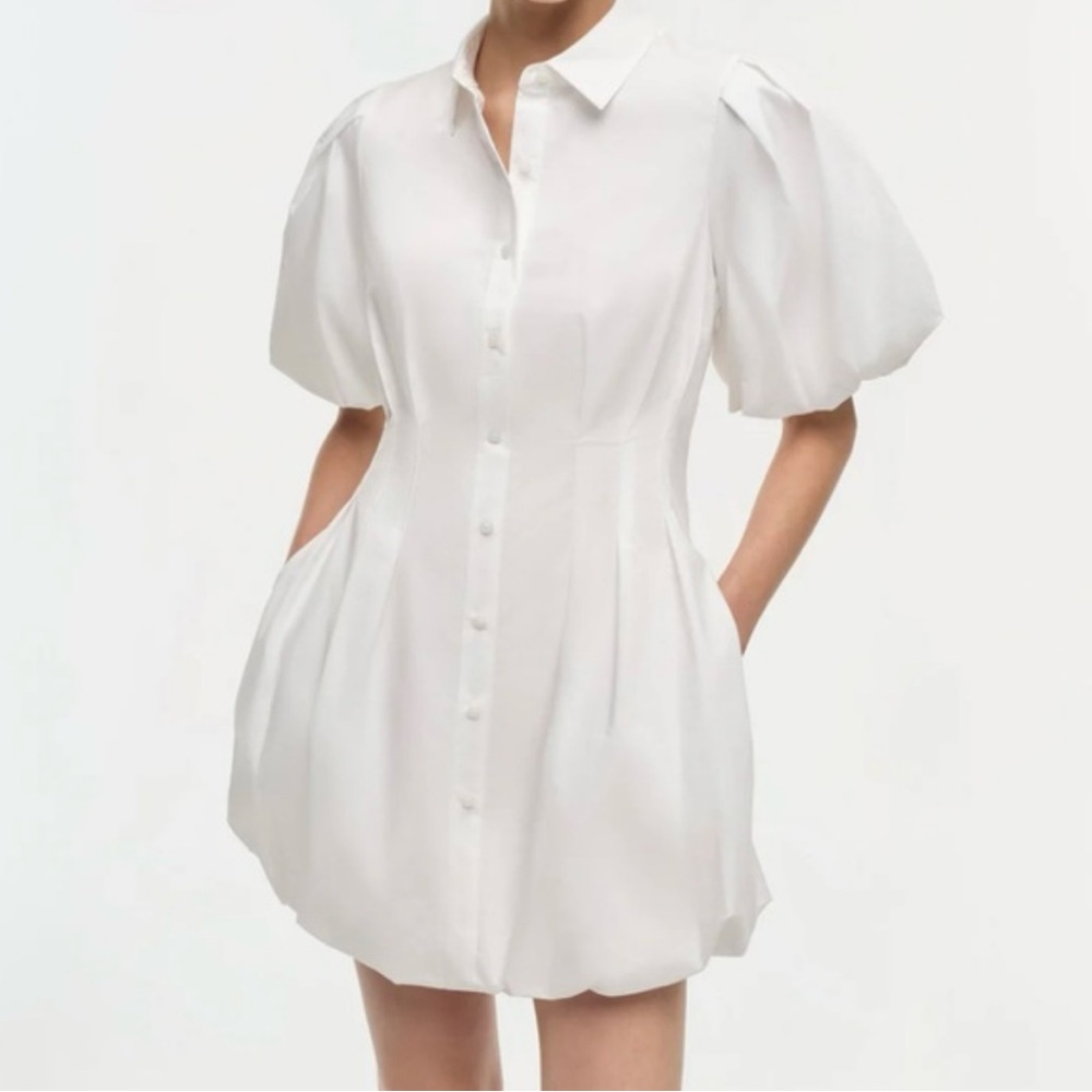 Jonathan Simkhai White Puff-Sleeve Mini Shirt Dress